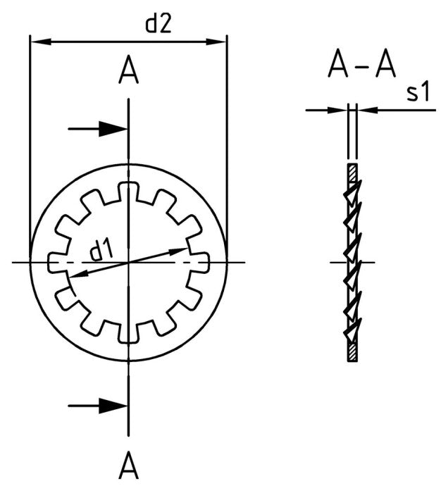 DIN 6797 - Saiba elastica cu dinti interiori tip J - 2,5 mm - 1000 buc.