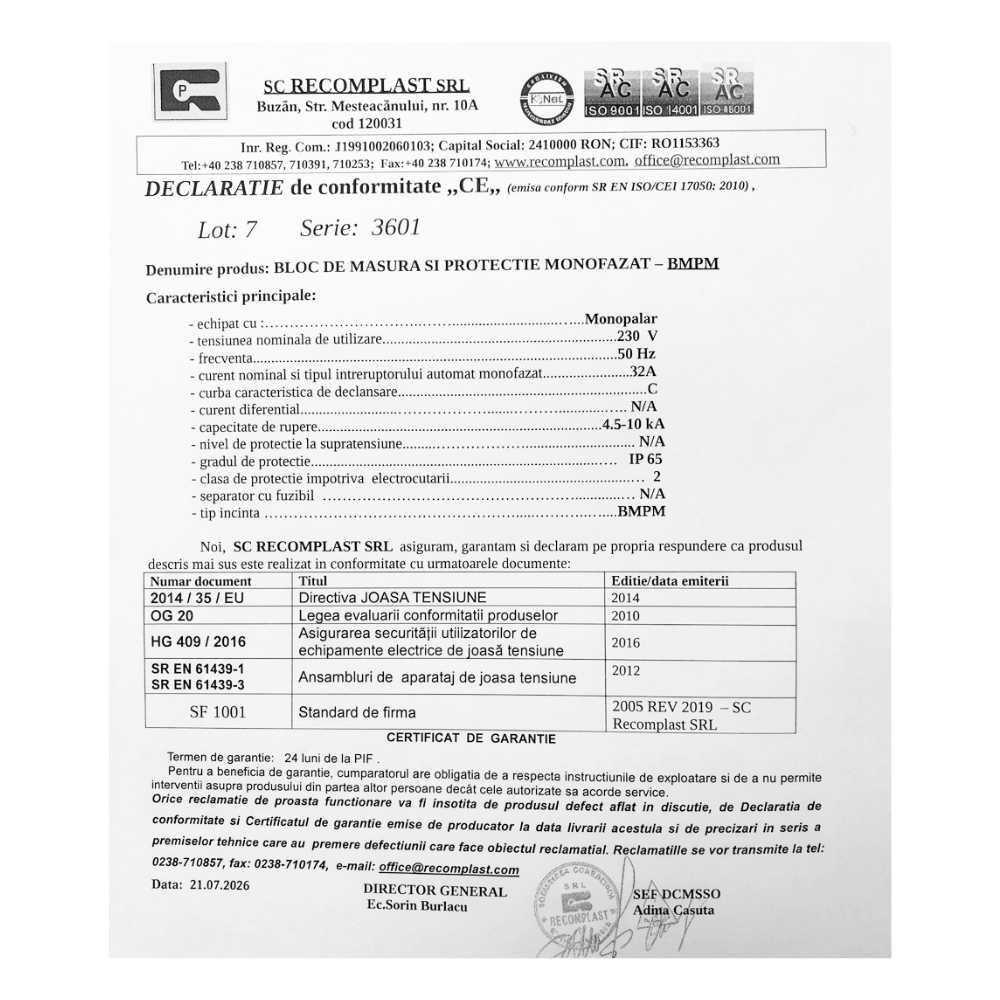 Bloc de măsură și protecție monofazat BMPM 32A IP65 pentru branșament electric rezidențial