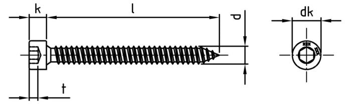 Surub autofiletant cu cap cilindric cap tip ISO 4762 - C 6,3 x 45 mm - 500 buc.