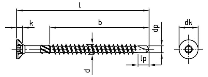 Surub lemn dulgherie autoforant cap inecat cu nervuri filet partial - 5,0 x 90/54 TX 25 - 200 buc.