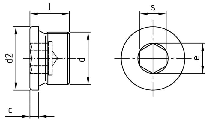 DIN 908 conform DIN 228 - Dop cu filet exterior si locas hexagonal - G 3/8" - 50 buc.