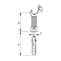 Schiță tehnică suport conductor 8 mm, cu dimensiunile A 50 mm, B 70 mm și F 10 mm