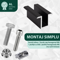 Clema de mijloc intermediara 20 mm aluminiu negru anodizat, fixare panouri solare fotovoltaice M8