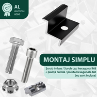 Clema de capat 30 mm aluminiu negru anodizat, fixare panouri solare fotovoltaice M8