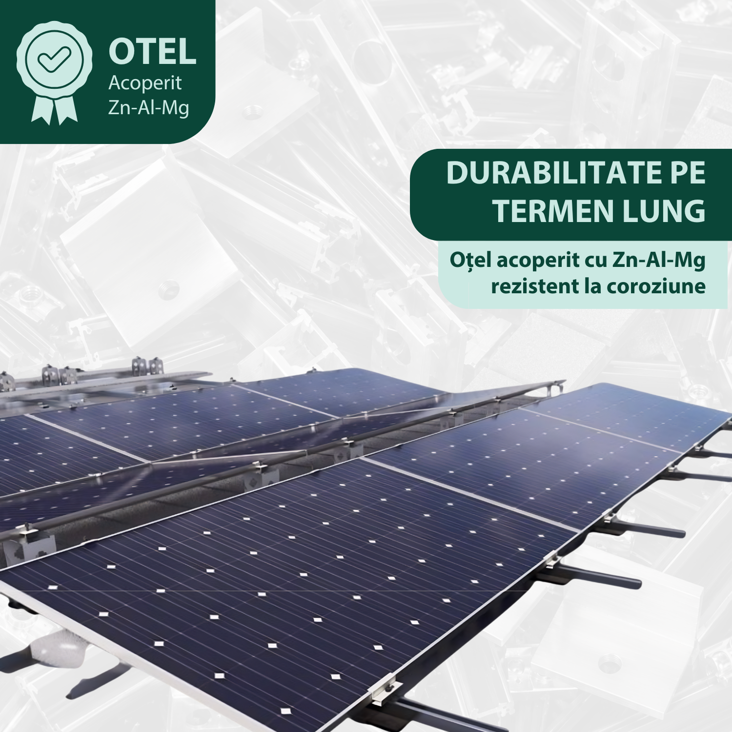 Sistem montaj panouri fotovoltaice J-systems acoperiș plat terasă balastat E-V, fără penetrare, rezistent la taifun