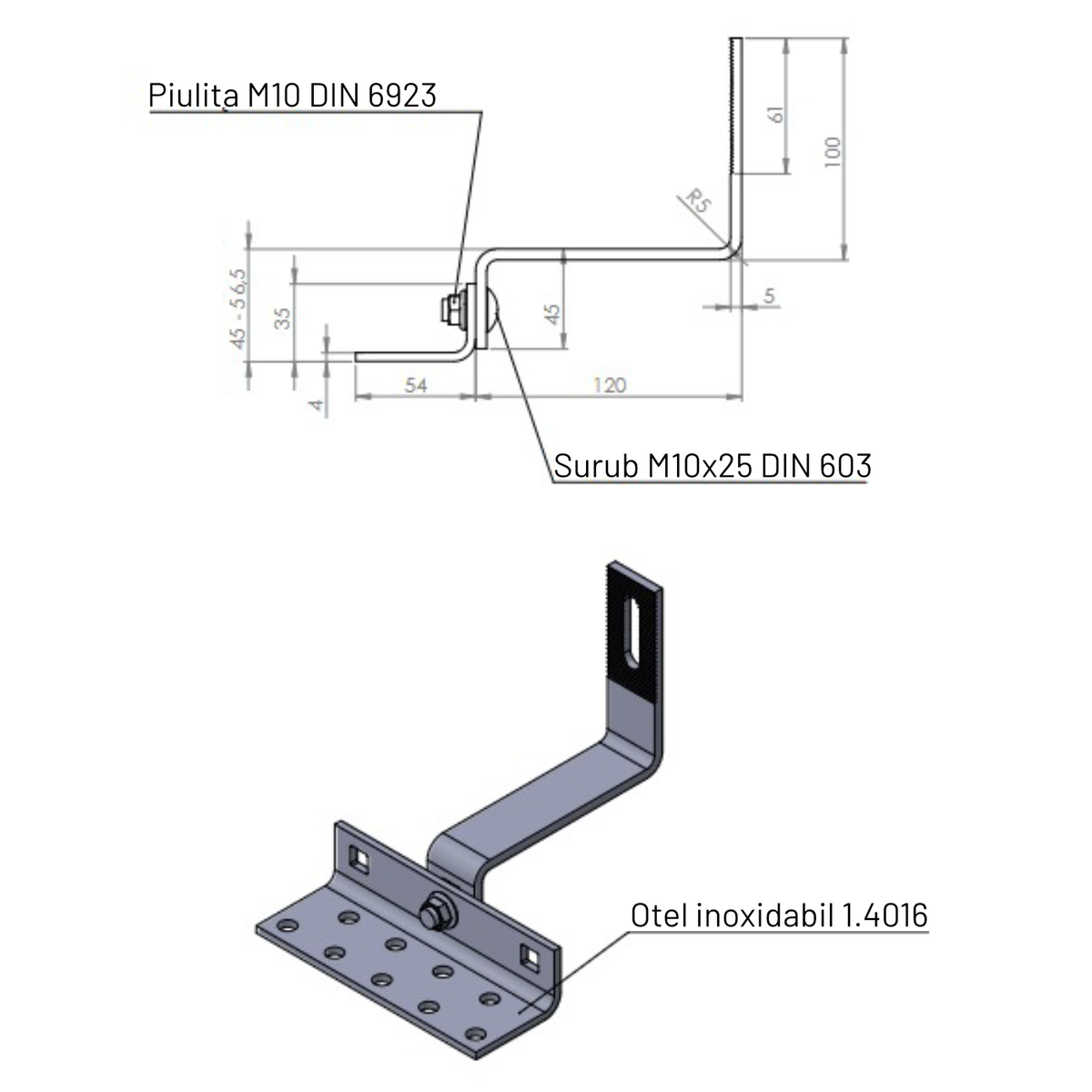 Carlig suport montaj lateral pentru profil tip C