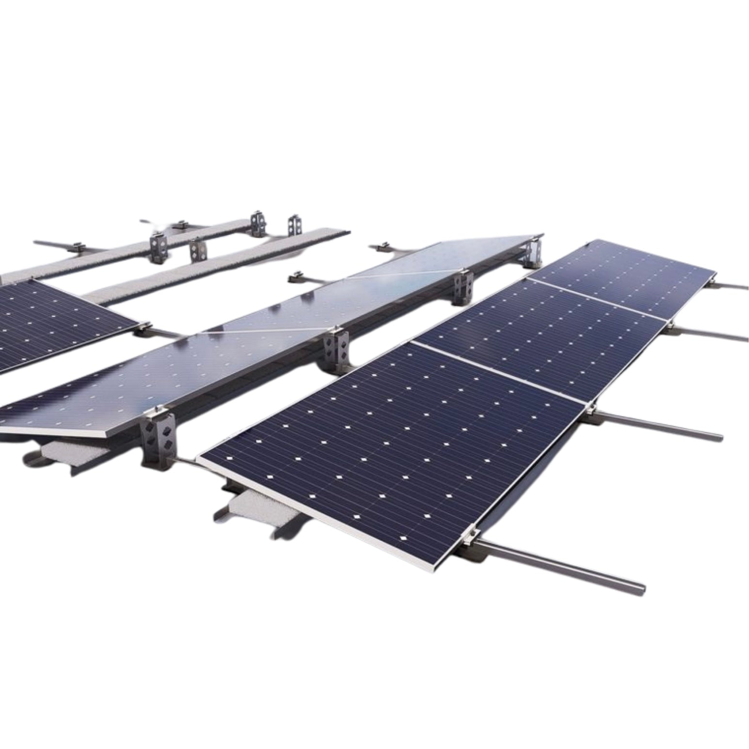 Sistem montaj panouri fotovoltaice J-systems acoperiș plat terasă balastat E-V, fără penetrare, rezistent la taifun
