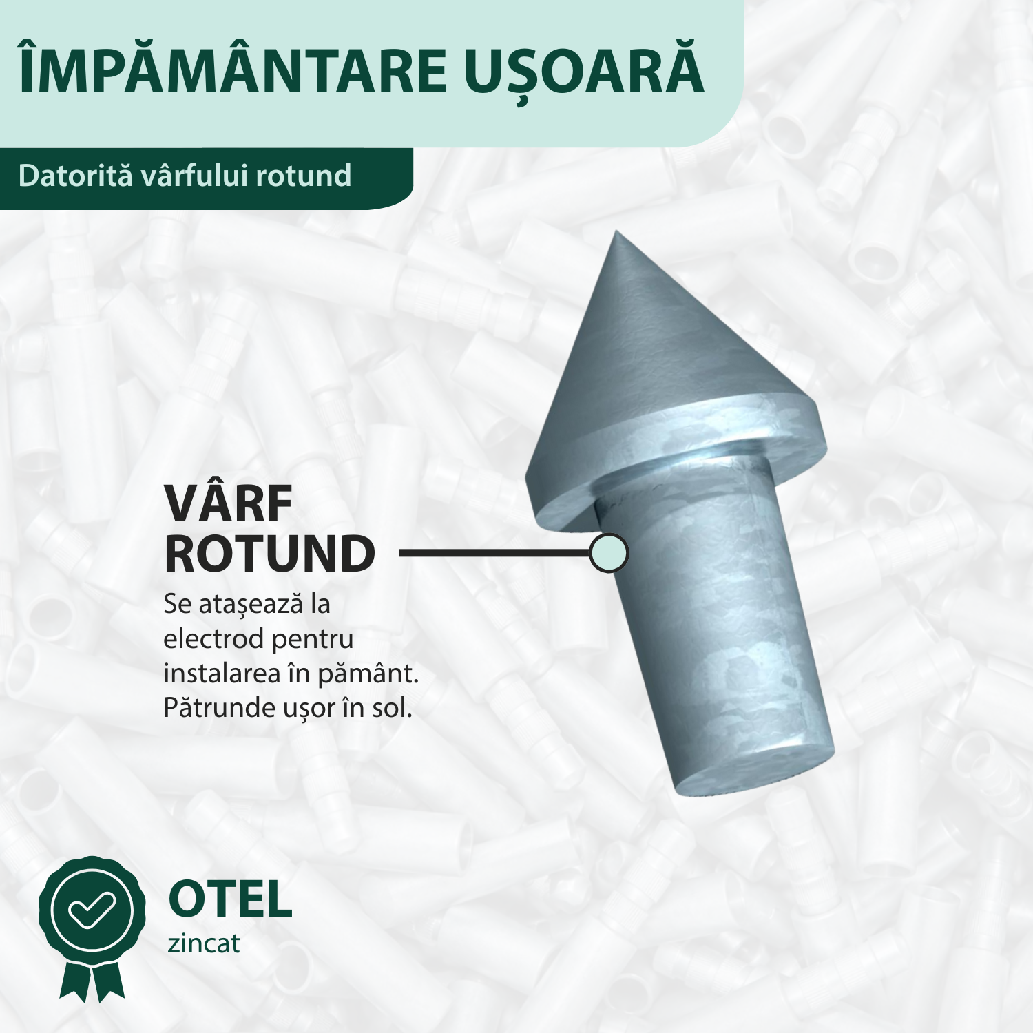 Vârf penetrare pentru electrod împământare 20 mm, oțel zincat termic HDG