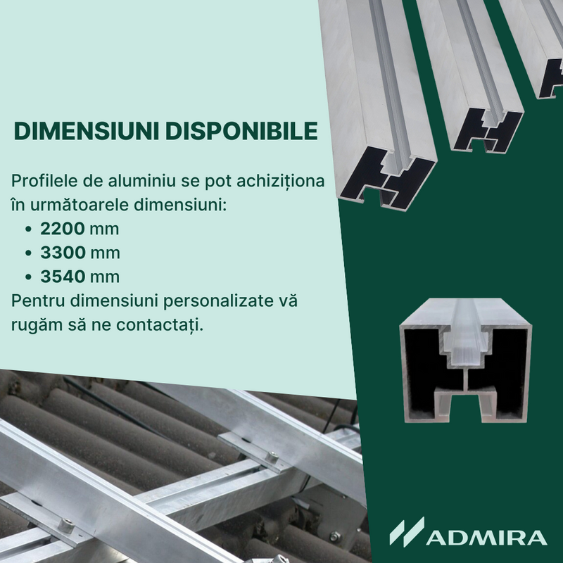 Profil aluminiu tip H 40x40mm pentru suport panou solar fotovoltaic - Admira