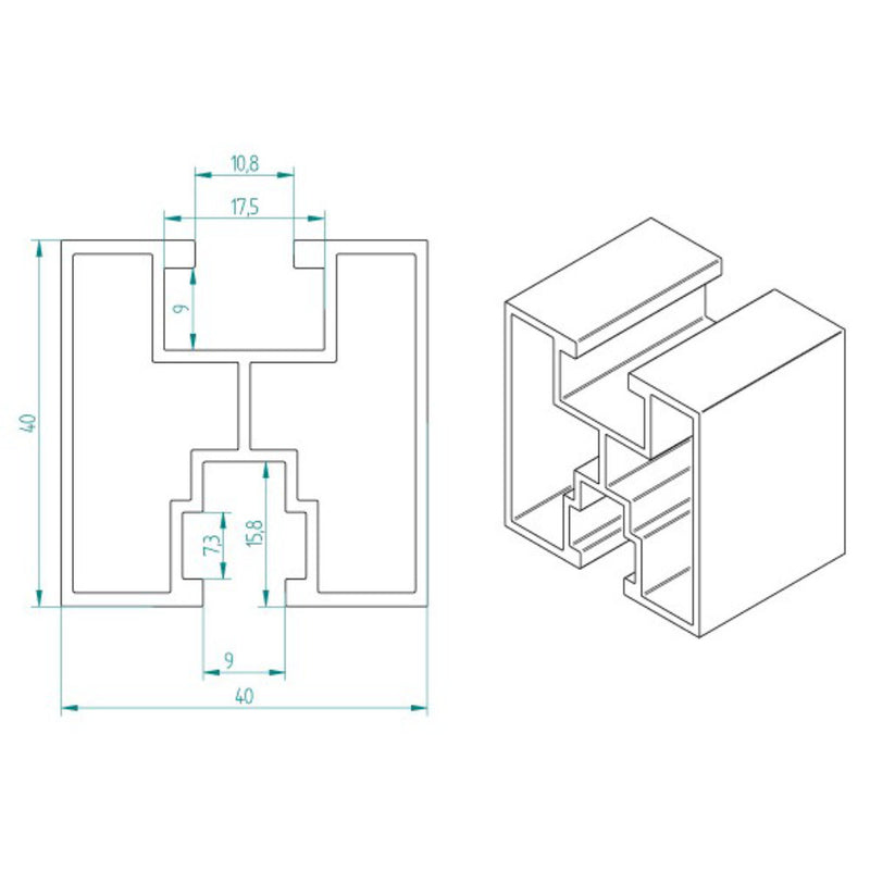 Profil aluminiu tip H 40x40mm pentru suport panou solar fotovoltaic - Admira