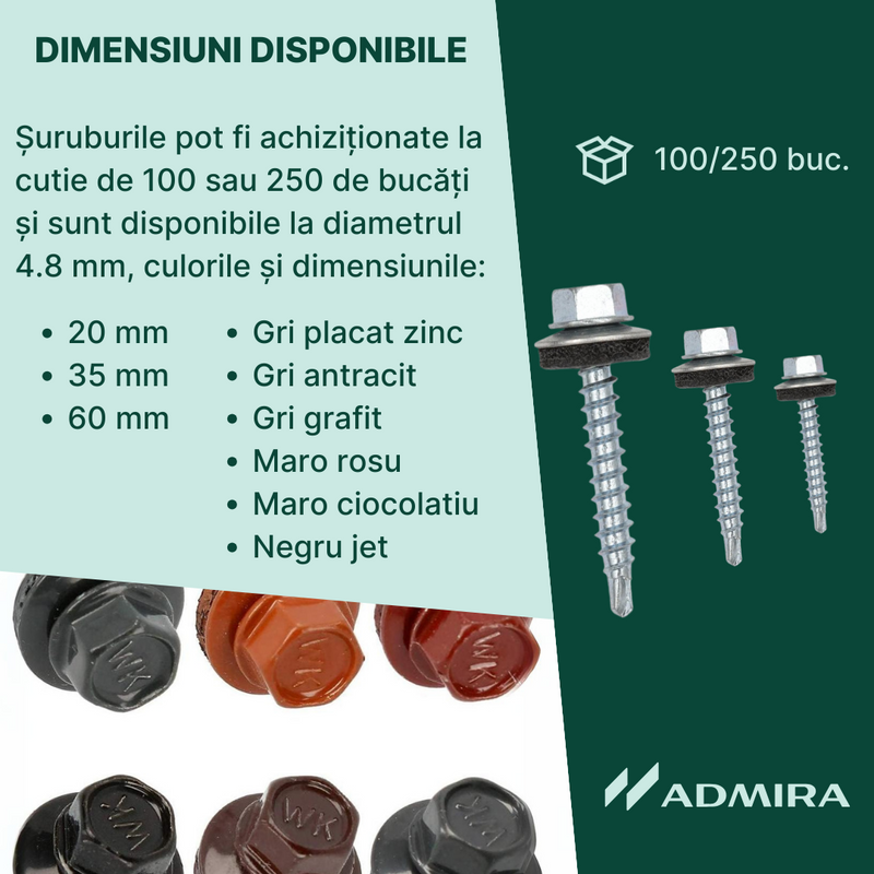 Surub autoforant pt. tigla metalica/tabla, cap hexagonal, saiba EPDM