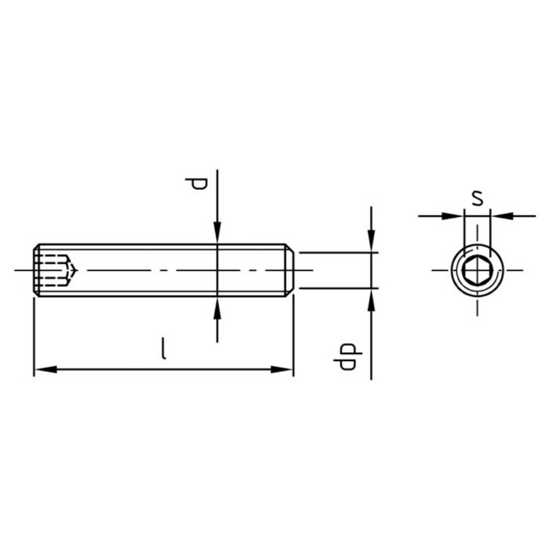 Stift filetat cu locas hexagonal imbus DIN 913 / ISO 4026, varf plat