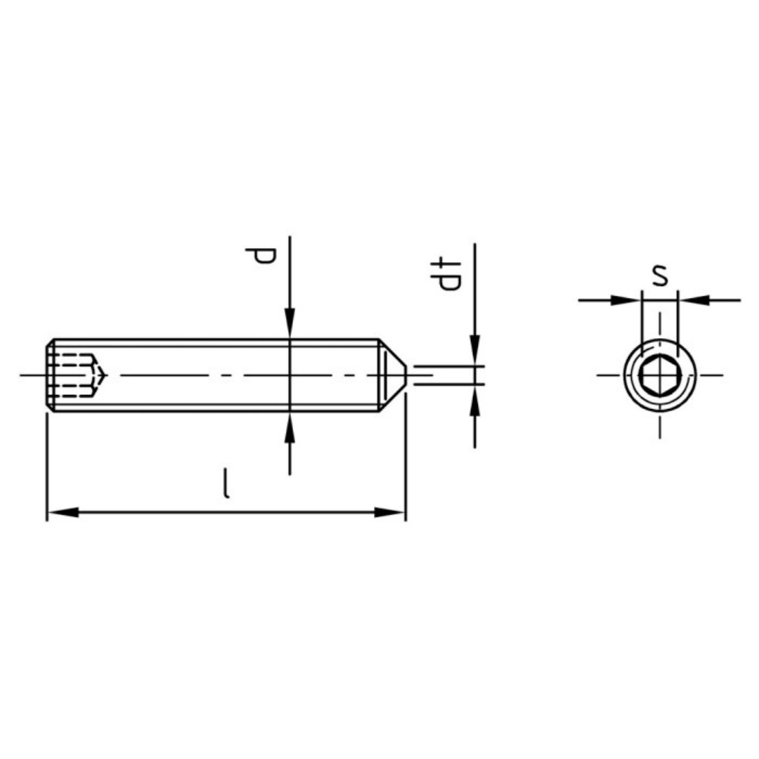 Stift filetat cu locas hexagonal DIN 914 ISO 4027, varf conic ascutit