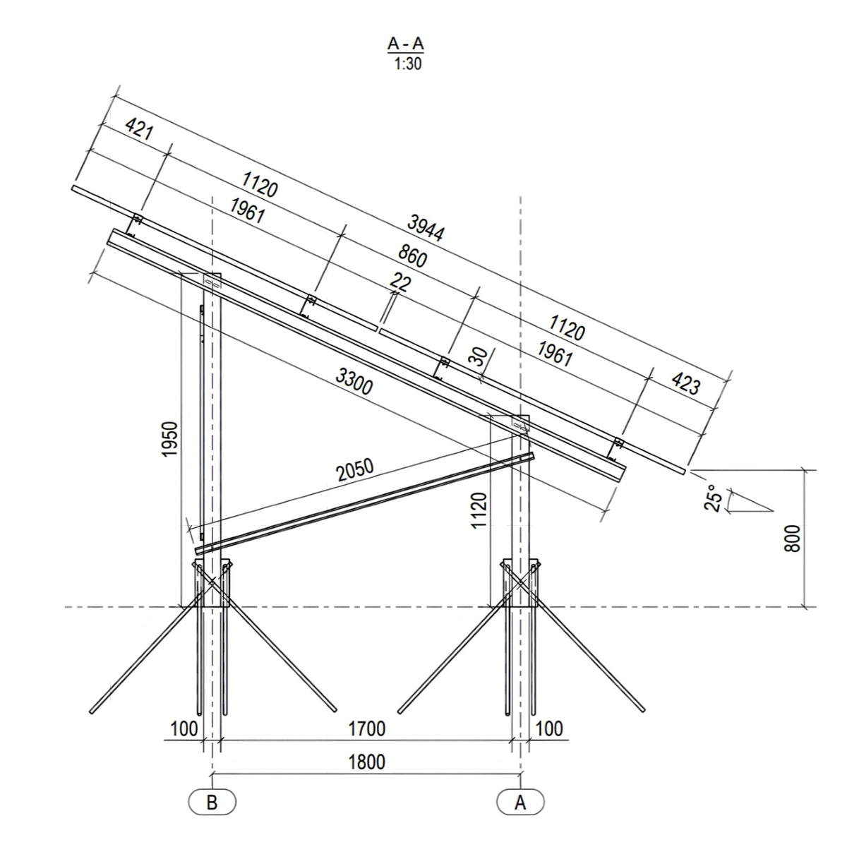 Structură Panouri Fotovoltaice Sol 10 Panouri - Model X 25° S350 ZM310