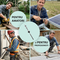 Șurub tip ancora V1 hanger bolt cu filet dublu M10 pentru prindere panou solar fotovoltaic pe acoperiș tablă
