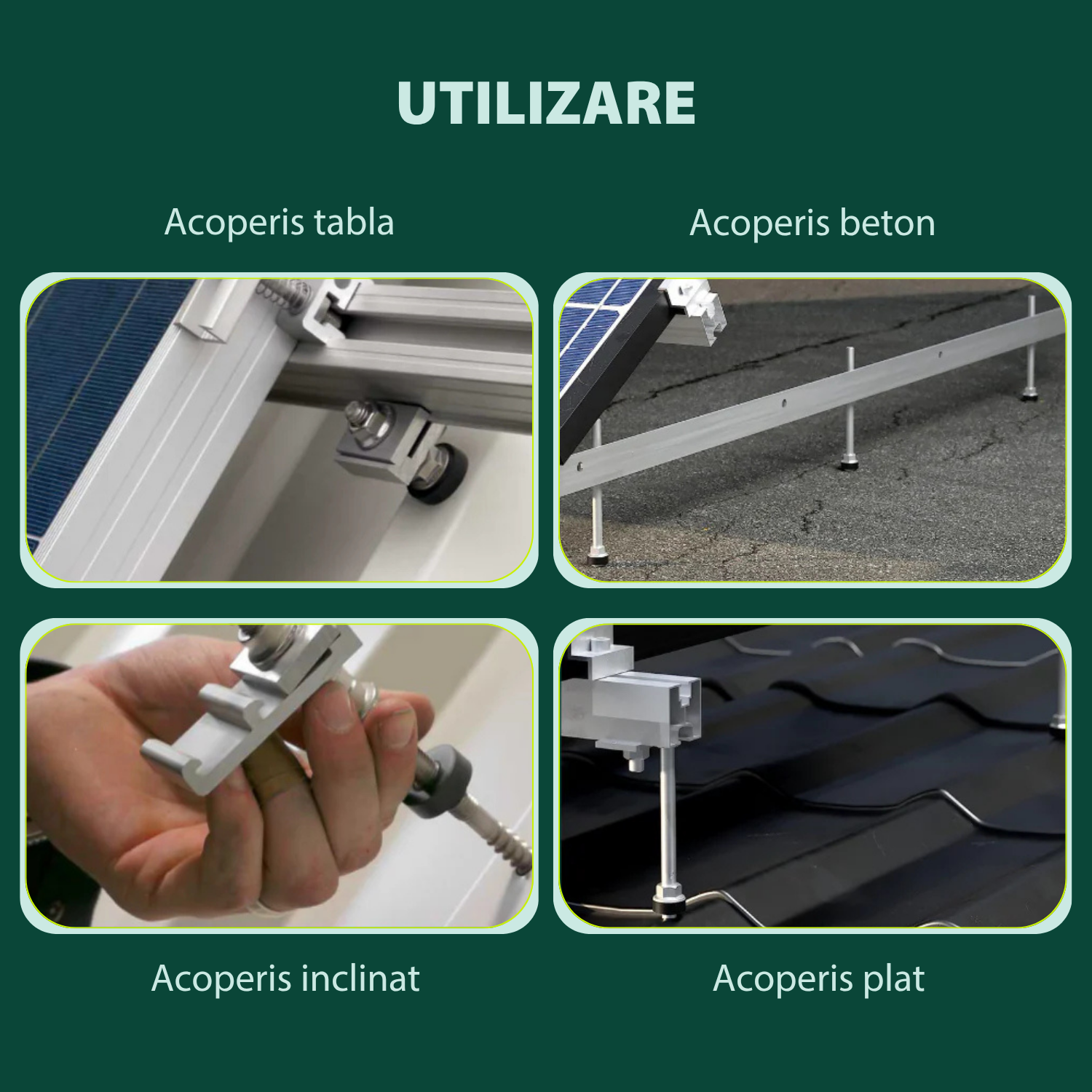 Șurub tip ancora V2 hanger bolt cu filet dublu M10, piulițe DIN6923 + EPDM, oțel inoxidabil A2, pentru prindere panou solar fotovoltaic