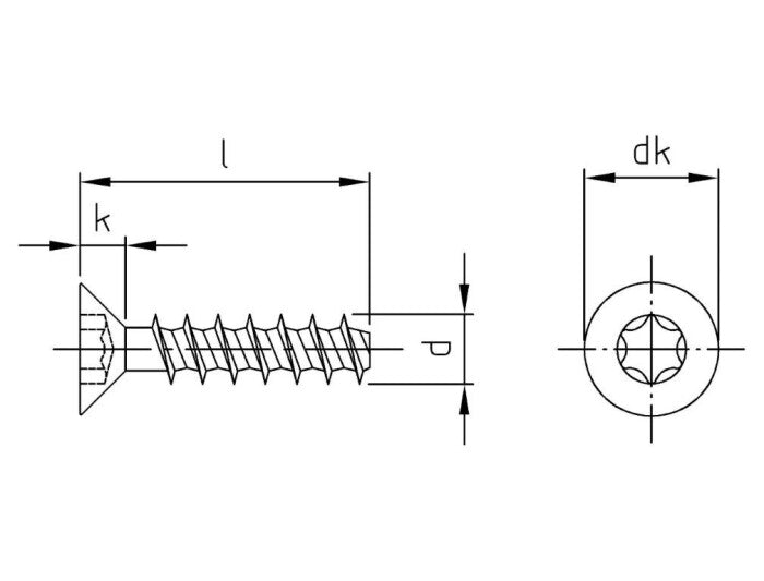 Surub pentru plastic cu cap inecat - 2,5 x 8 TX 8 - 500 buc.