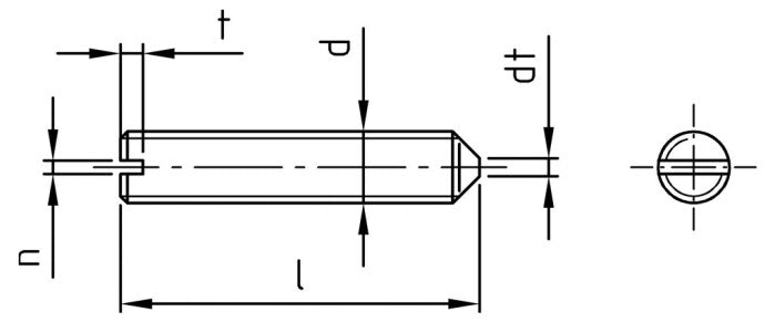 Stift filetat cu cap crestat si varf conic DIN 553 otel inoxidabil A2