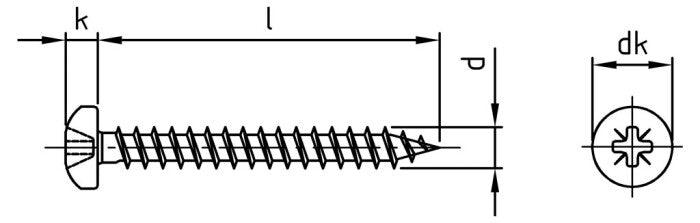 Surub lemn dulgherie cap bombat cruce filet complet - 3,0 x 12 mm - 500 buc.