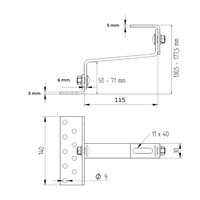 Cârlig fixare din oțel inoxidabil A2 (304), dublu reglabil, pentru acoperiș țiglă ceramică sau beton, L=115/6 mm