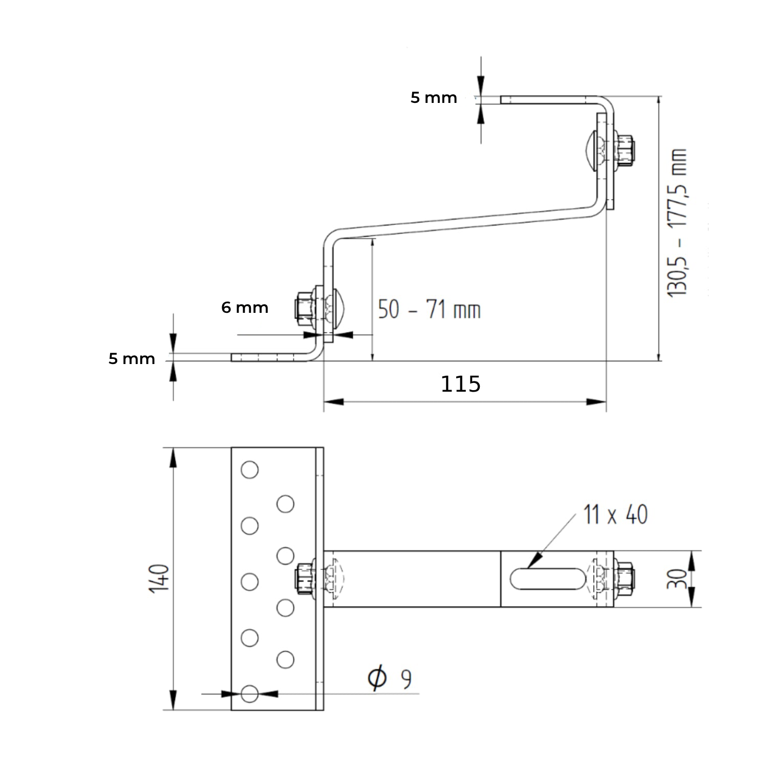 Cârlig fixare din oțel inoxidabil A2 (304), dublu reglabil, pentru acoperiș țiglă ceramică sau beton, L=115/6 mm
