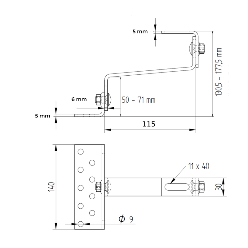 Cârlig fixare din oțel inoxidabil A2 (304), dublu reglabil, pentru acoperiș țiglă ceramică sau beton, L=115/6 mm