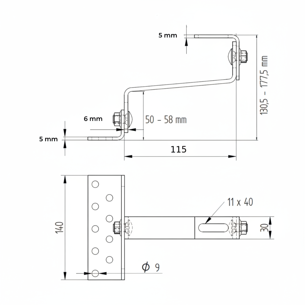 Cârlig fixare din oțel inoxidabil A2 (304), dublu reglabil, pentru acoperiș țiglă ceramică sau beton, L=115/6 mm