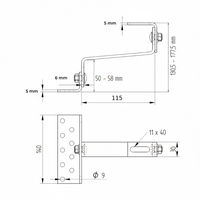 Cârlig fixare din oțel inoxidabil A2 (304), dublu reglabil, pentru acoperiș țiglă ceramică sau beton, L=115/6 mm
