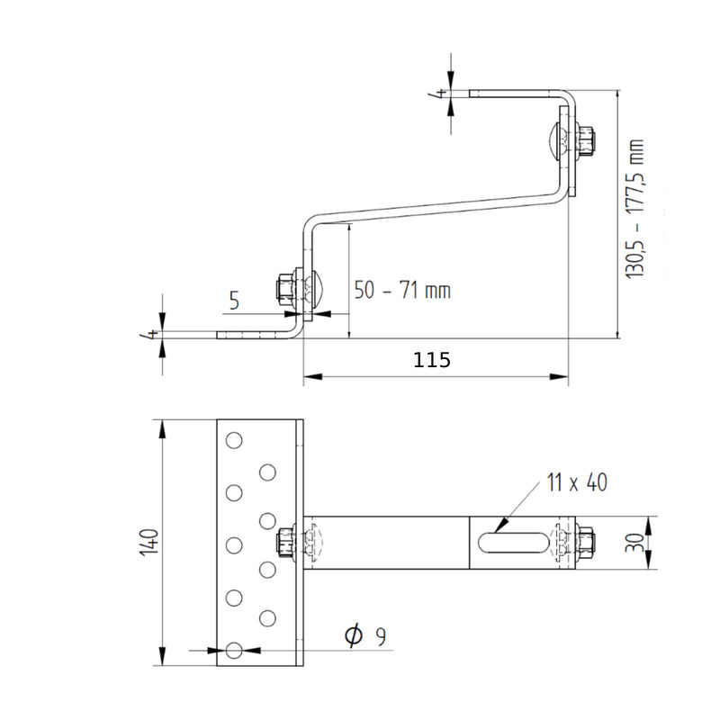 Cârlig fixare din oțel inoxidabil, dublu reglabil, pentru acoperiș țiglă ceramică sau beton, L=115 mm