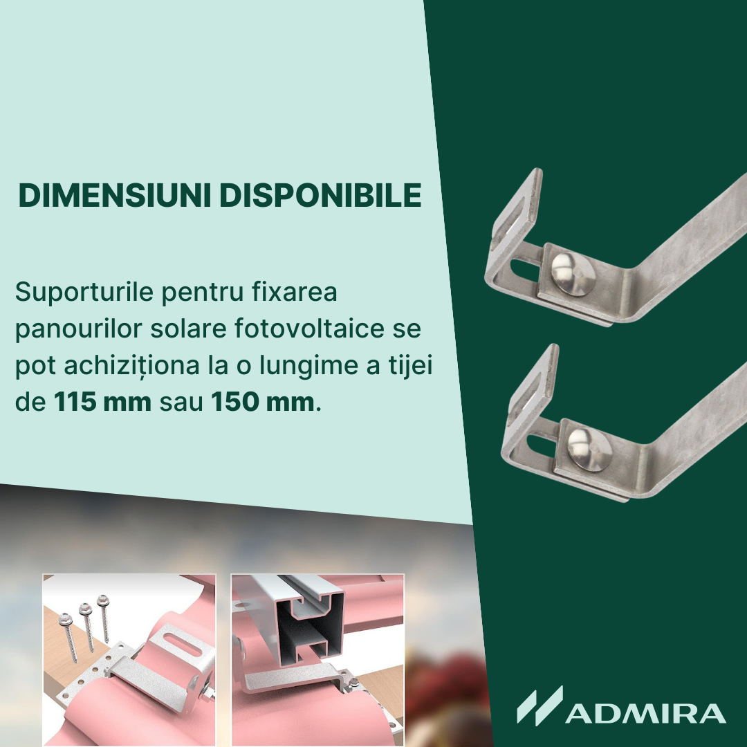 Cârlig fixare din oțel inoxidabil, dublu reglabil, pentru acoperiș țiglă ceramică sau beton, L=140 mm