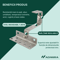 Cârlig fixare din oțel inoxidabil, dublu reglabil, pentru acoperiș țiglă ceramică sau beton, L=140 mm