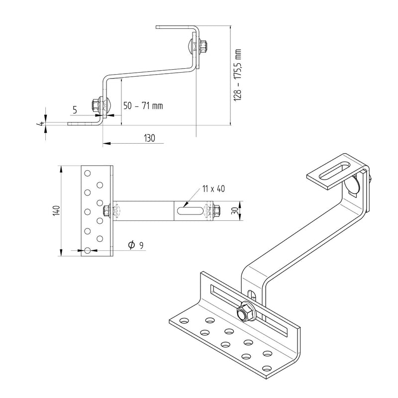 Cârlig fixare din oțel inoxidabil, multi reglabil, pentru acoperiș țiglă ceramică sau beton, L=130 mm