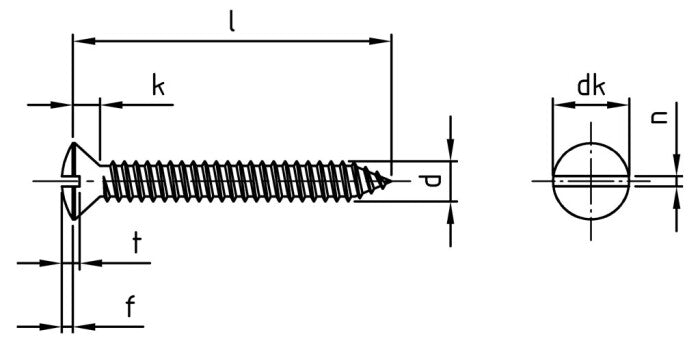 DIN 7973 - Surub autofiletant cap inecat ridicat cu slot - C 6,3 x 25 mm - 500 buc.