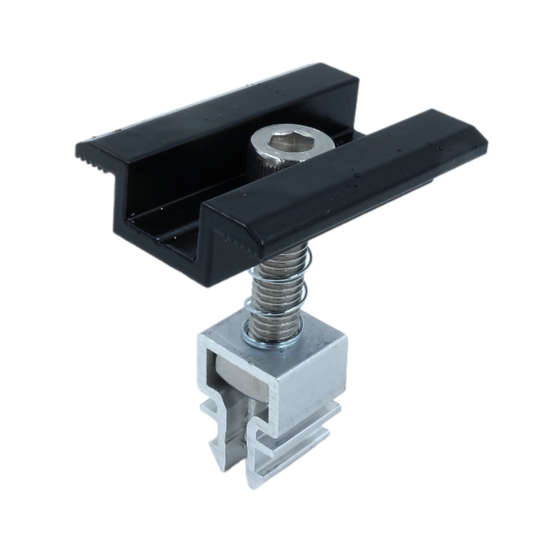 Clema de mijloc din aluminiu anodizat rapida cu click pentru profil H 40x40mm, fixare panouri solare fotovoltaice 30-35mm