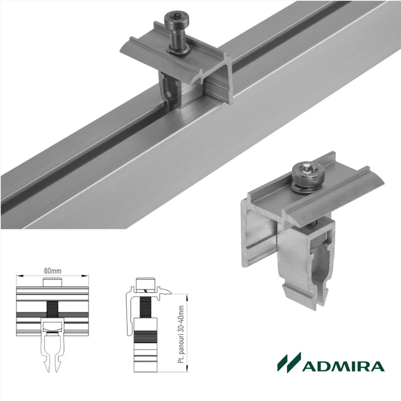 Clemă de capat universala 30-40mm rapida pt. profil H 40x40mm, fixare panouri solare fotovoltaice