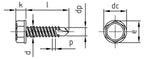 ISO 15480 - Surub autoforant cap hexagonal si flansa, tip K - 3,9 x 38 mm - 500 buc.