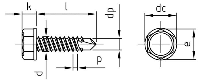 ISO 15480 - Surub autoforant cap hexagonal si flansa, tip K - 3,9 x 38 mm - 500 buc.