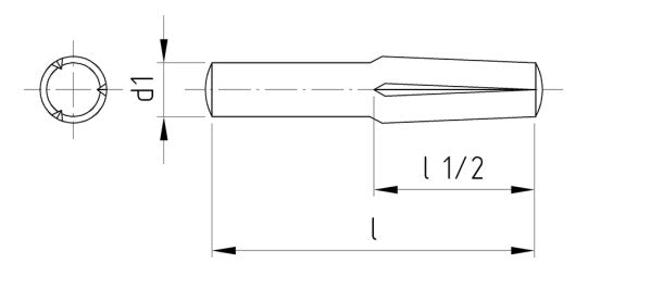DIN 1474 - Stift canelat cu nervuri cilindrice inverse 1/2 lungime