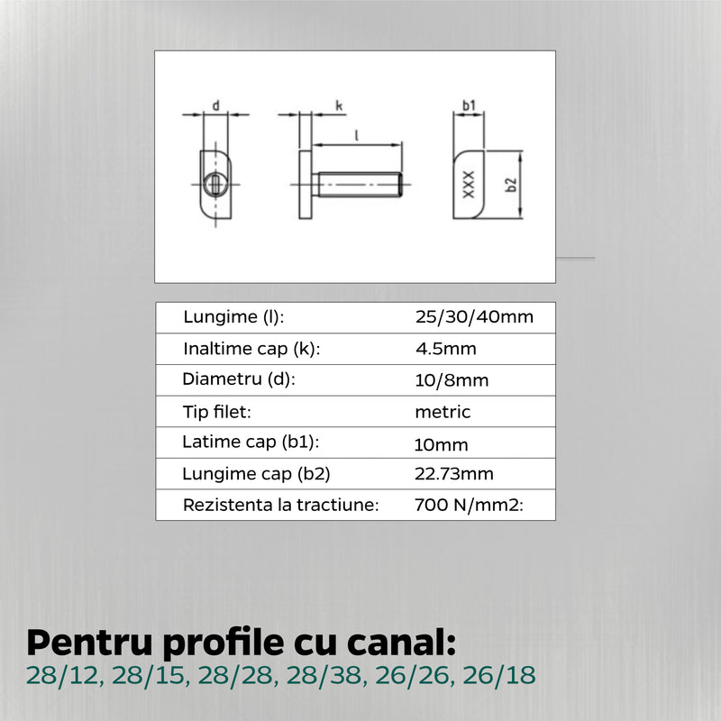 100x Șurub cap T Lung Tip 28/15