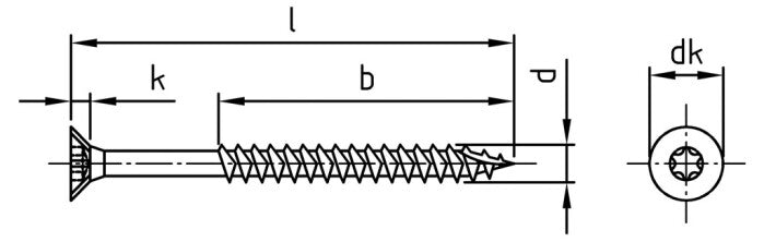 Surub lemn dulgherie OSB autoforant cap inecat filet partial patrat Quadra-Speed - 5,0 x 70/50 TX 25 - 200 buc.