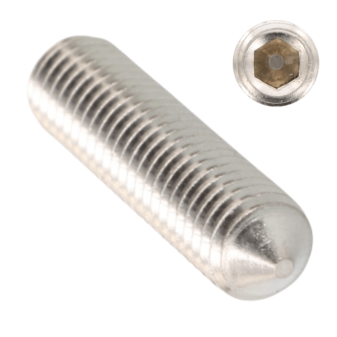 DIN 914 / ISO 4027 - Stift filetat cu locas hexagonal varf conic ascutit - M 4 x 10 mm - 500 buc. - Admira Distribution