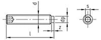 DIN 915 / ISO 4028 - Stift filetat cu locas hexagonal varf cilindric - M 2 x 8 mm - 500 buc. - Admira Distribution