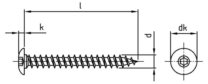 Surub pentru balamale cu cap plat stea - 6 x 20 TX 30 - 200 buc.