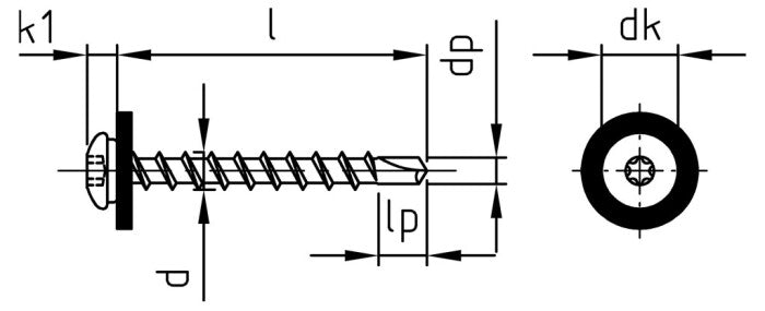 Surub pentru glaf cu saiba poliamida, filet pas mediu - C 3,9 x 22 TX 15 - 200 buc.