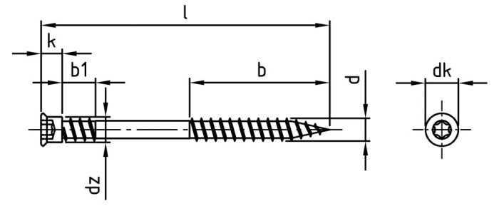 Surub lemn dulgherie terasa deck cap cilindric cu filet dublu - 5,5 x 70/34 TX 25 - 100 buc.
