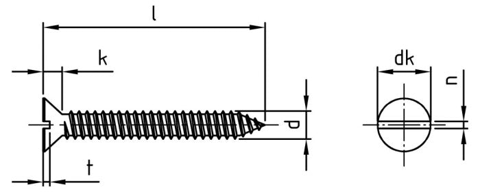 DIN 7972 - Surub autofiletant cap inecat cu slot - C 6,3 x 38 mm - 200 buc.