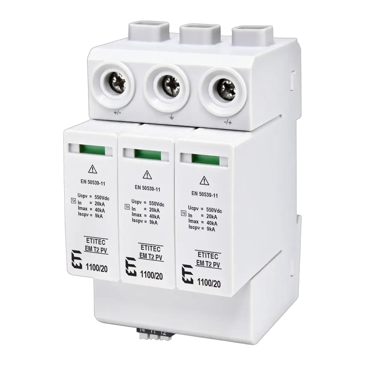 Descărcător supratensiuni ETITEC EM T2 PV 1100/20 Y RC, 1100V DC, 3 module, contact la distanță