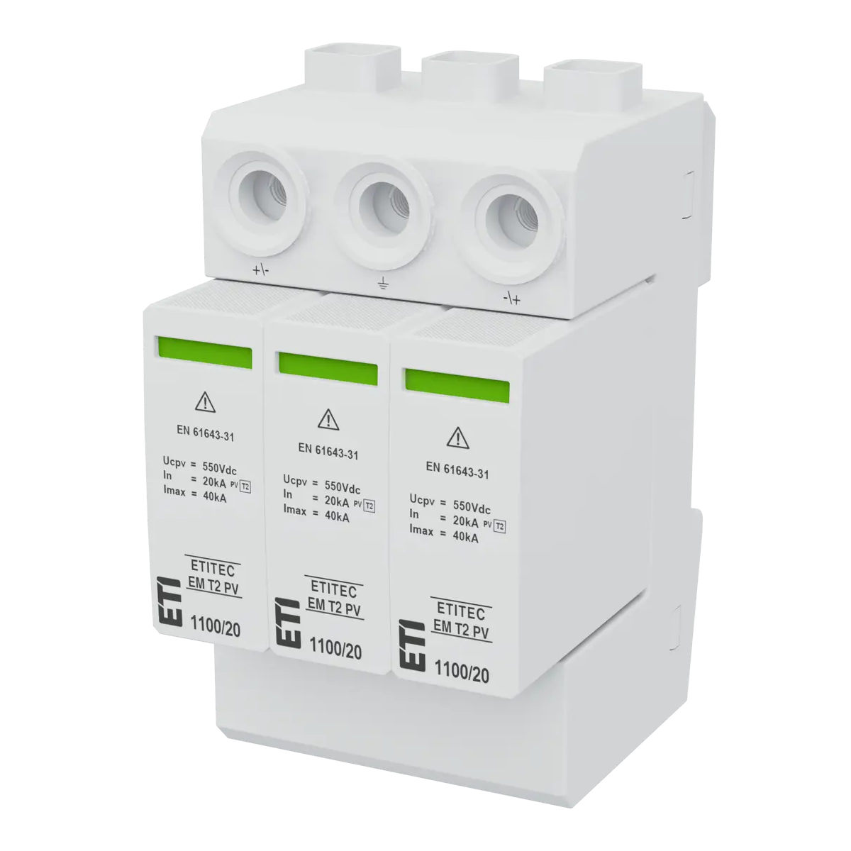 Descărcător supratensiuni ETITEC EM T2 PV 1100/20 Y RC, 1100V DC, 3 module, contact la distanță – vedere 2