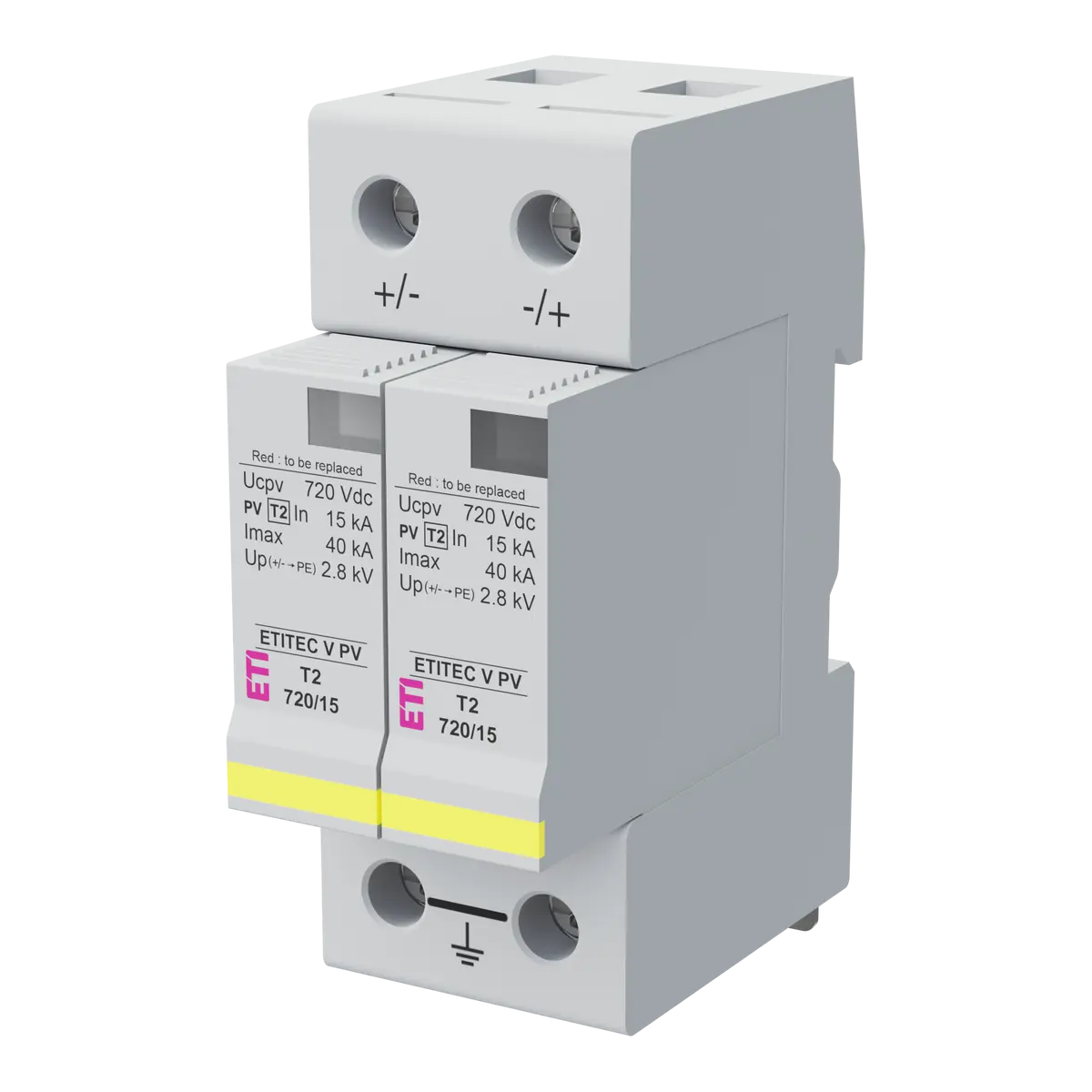 Descărcător supratensiuni ETITEC V PV T2 720/15, SPD tip 2 pentru fotovoltaice, 2 module – vedere 3