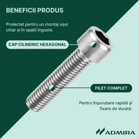 ISO 4762 - Surub cap cilindric / imbus filet complet - M 5 x 20 mm - 500 buc. - Admira Distribution